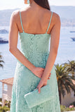 Vestido Maxi Floral em Renda A-Line Mint com Alças Finas