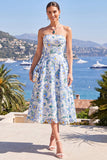 Vestido Midi Rosa A-Line Sem Alças Floral