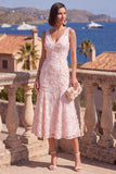 Vestido Midi A-Line Blue com Decote em V e Bordas