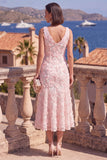 Vestido Midi A-Line Blue com Decote em V e Bordas