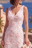 Vestido Midi A-Line Blue com Decote em V e Bordas