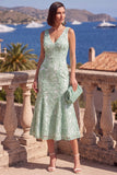 Vestido Midi A-Line Blue com Decote em V e Bordas