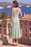 Vestido Midi A-Line Blue com Decote em V e Bordas