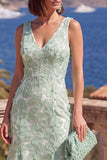 Vestido Midi A-Line Blue com Decote em V e Bordas