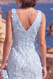 Vestido Midi A-Line Blue com Decote em V e Bordas