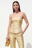 Fato amarelo Jacquard Slim Fit floral Slim Fit de 2 peças