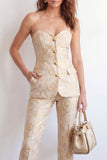 Fatos Florais Jacquard de Seios Simples de 2 peças Golden Sweetheart