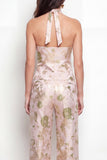Fatos Jacquard de Mulher de Flor Verde de 2 peças, decote halter e seios simples