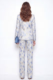 Fato feminino de 2 peças Blue Flower Peak Lapela Jacquard One Button