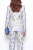 Fato feminino de 2 peças Blue Flower Peak Lapela Jacquard One Button