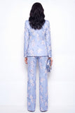 Jaquard azul, fatos de mulher slim fit com 2 peças Jacquard One Button Fit