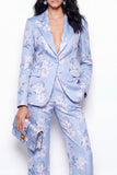 Jaquard azul, fatos de mulher slim fit com 2 peças Jacquard One Button Fit