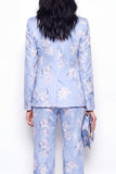 Jaquard azul, fatos de mulher slim fit com 2 peças Jacquard One Button Fit