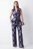 Fatos de lapela de 2 peças Jacquard azul-marinho Jacquard com cinto