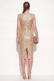 Vestido Midi de trabalho Midi com lantejoulas douradas com gola redonda e decote redondo brilhante