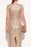 Vestido Midi de trabalho Midi com lantejoulas douradas com gola redonda e decote redondo brilhante