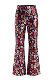 Fato feminino de lapela preta com pico brilhante e de um botão, lantejoulas florais