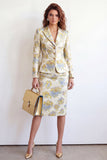 Vestido de trabalho Jacquard de 2 peças, lapela em pico de 2 peças, com fenda e fenda