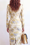 Vestido de trabalho Jacquard de 2 peças, lapela em pico de 2 peças, com fenda e fenda