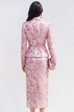 Vestido Midi de 2 peças em lapela em pico de flor fúcsia rosa com abertura