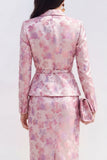 Vestido Midi de 2 peças em lapela em pico de flor fúcsia rosa com abertura