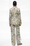 Fato feminino de mulher de um botão floral azul com 2 peças e entalhe