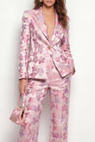 Fato feminino de 2 peças em forma de lapela de flor fúcsia cor-de-rosa com pico de um botão