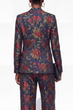 Fato feminino Jacquard preto de dois peças, floral de um botão,