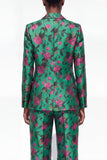 Fato feminino Jacquard preto de dois peças, floral de um botão,