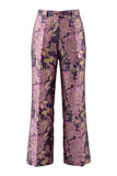 Fato feminino rosa azul-marinho floral decote em V com cinto