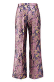 Fato feminino rosa azul-marinho floral decote em V com cinto