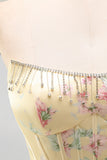 Espartilho Amarelo Amarelo Sem Alças, Vestido de Regresso a Casa Floral em Camadas