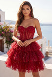 Vestido de Finalistas em Espartilho Borgonha A-Line Camisola de Lantejoulas