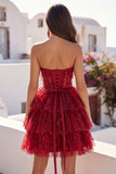 Vestido de Finalistas em Espartilho Borgonha A-Line Camisola de Lantejoulas