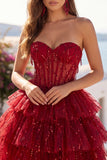 Vestido de Finalistas em Espartilho Borgonha A-Line Camisola de Lantejoulas