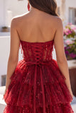 Vestido de Finalistas em Espartilho Borgonha A-Line Camisola de Lantejoulas