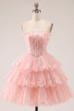 Vestido de regresso a casa, Blush A-Line A-Line Blush sem alças, Espartilho floral sem alças