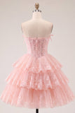 Vestido de regresso a casa, Blush A-Line A-Line Blush sem alças, Espartilho floral sem alças