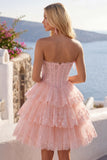 Vestido de regresso a casa, Blush A-Line A-Line Blush sem alças, Espartilho floral sem alças