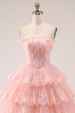 Vestido de regresso a casa, Blush A-Line A-Line Blush sem alças, Espartilho floral sem alças