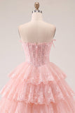 Vestido de regresso a casa, Blush A-Line A-Line Blush sem alças, Espartilho floral sem alças
