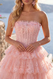 Vestido de regresso a casa, Blush A-Line A-Line Blush sem alças, Espartilho floral sem alças
