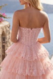 Vestido de regresso a casa, Blush A-Line A-Line Blush sem alças, Espartilho floral sem alças