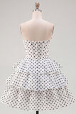 Espartilho branco A-Line Sweetheart Vestido de Finalistas com Franzes