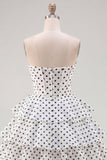 Espartilho branco A-Line Sweetheart Vestido de Finalistas com Franzes