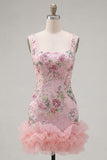 Vestido de regresso a casa com lantejoulas cor-decote quadrado com lantejoulas cor-decote quadrado e folhos