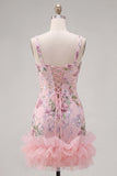Vestido de regresso a casa com lantejoulas cor-decote quadrado com lantejoulas cor-decote quadrado e folhos