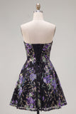 Vestido de regresso a casa floral cor-de-rosa, lantejoulas sem alças, com renda nas costas