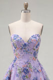 Vestido de regresso a casa floral cor-de-rosa, lantejoulas sem alças, com renda nas costas