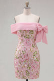 Vestido de Homecoming Rosa Bodycon Bodycon Descoberto com Lantejoulas